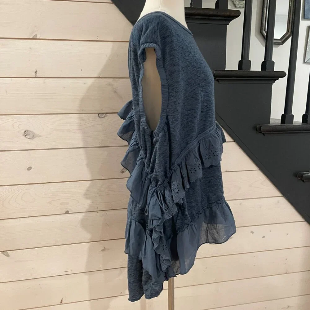 081Free People Claire Tee Tunic Top Eyelet Embroidered Ruffle Slouchy NWOT Small